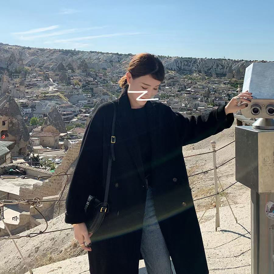 Korean Style Mid-Length Loose Woolen Coat With Button Front