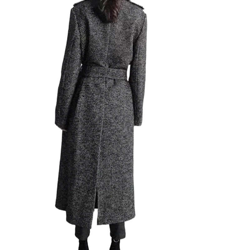 Korean Mid-Length Wool Coat Women's Double-Breasted Elegant Coat