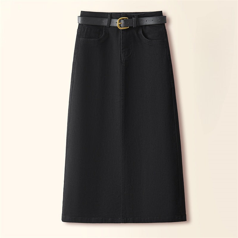 Brown A-Line Retro Slit Skirt That Flatters Every Curve-Theone Apparel