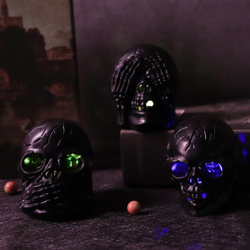 Hear No Evil, See No Evil, Speak No Evil Black Skulls with Lighted Eyes-Theone Apparel