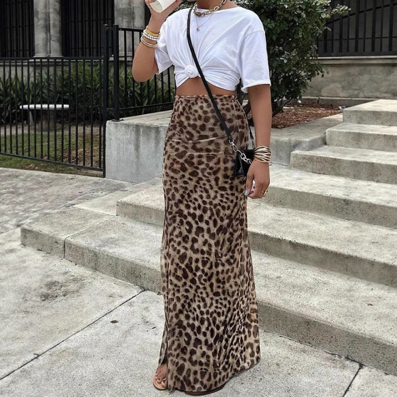 Leopard Print High Waist Skirt For Elegant Bold Looks-Theone Apparel