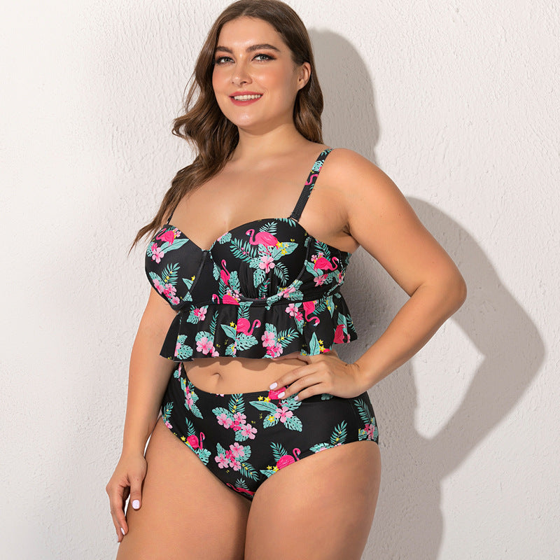 Plus-Size Gathered Boxer Split Bikini for Confident Curves-Theone Apparel