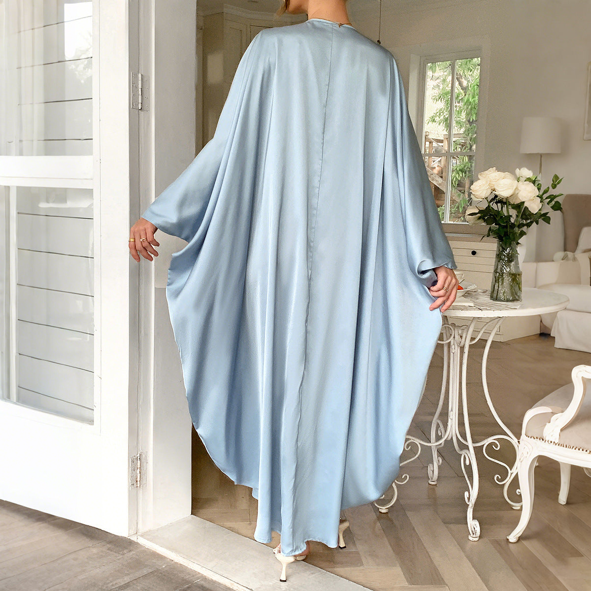 Solid Color Long Sleeve Maxi Dress with Cinched Waist Appeal-Theone Apparel