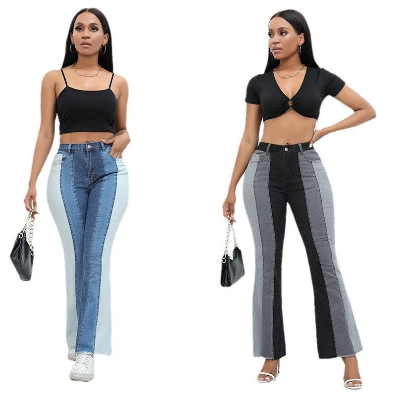 Stretch Bell-Bottom Jeans with Retro Wide-Leg Swing-Theone Apparel
