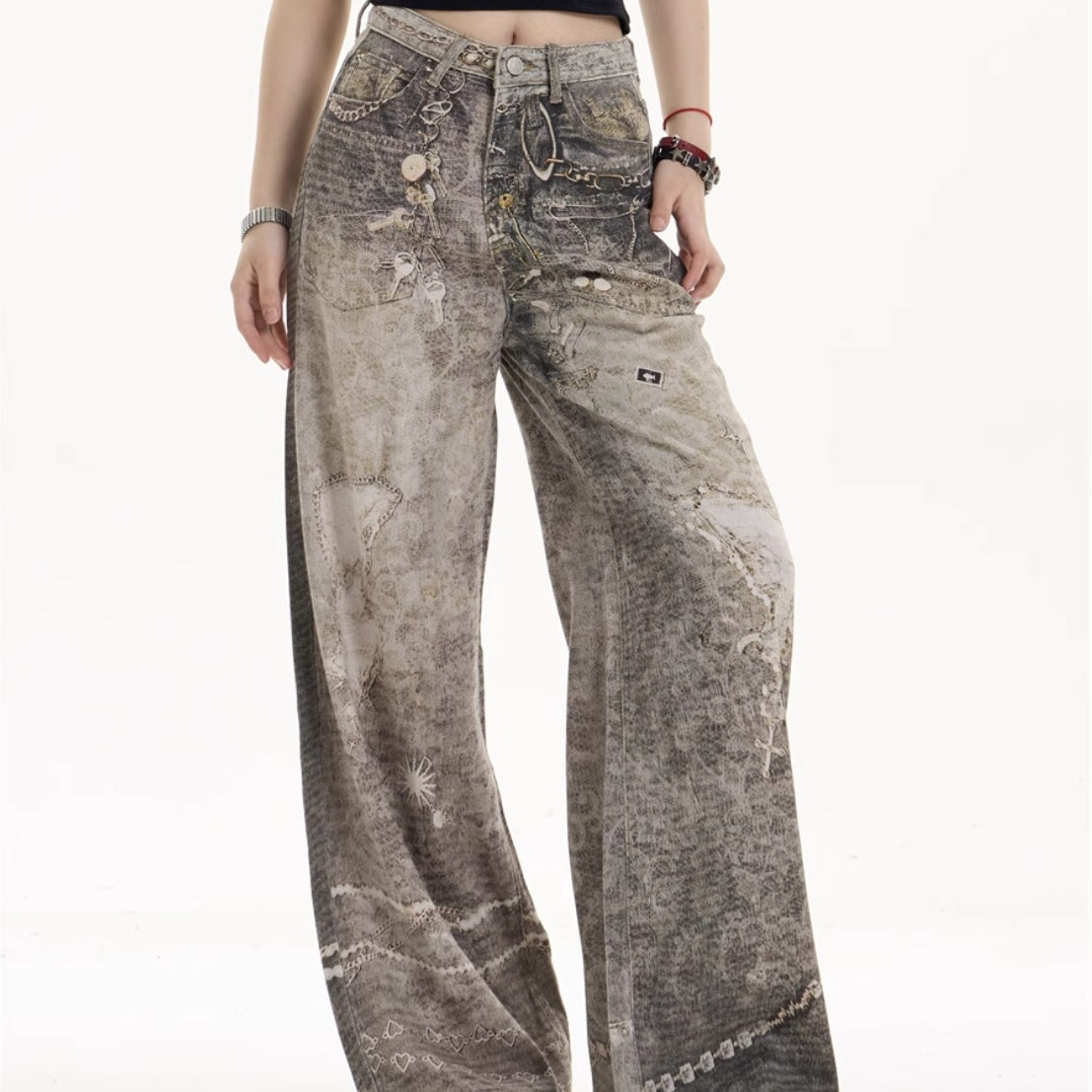 Washed Worn-In Retro Jeans with Wide-Leg Relaxed Appeal-Theone Apparel