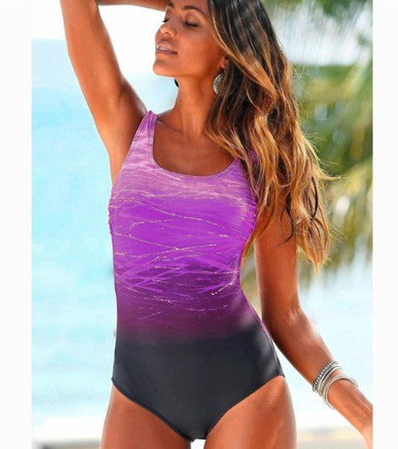 Women's One Piece Ombre Color Swimsuit with Strappy Back-Purple-Theone Apparel