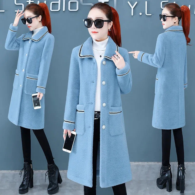 Mid-Length Faux Mink Fleece Coat Women's Soft Warm Jacket