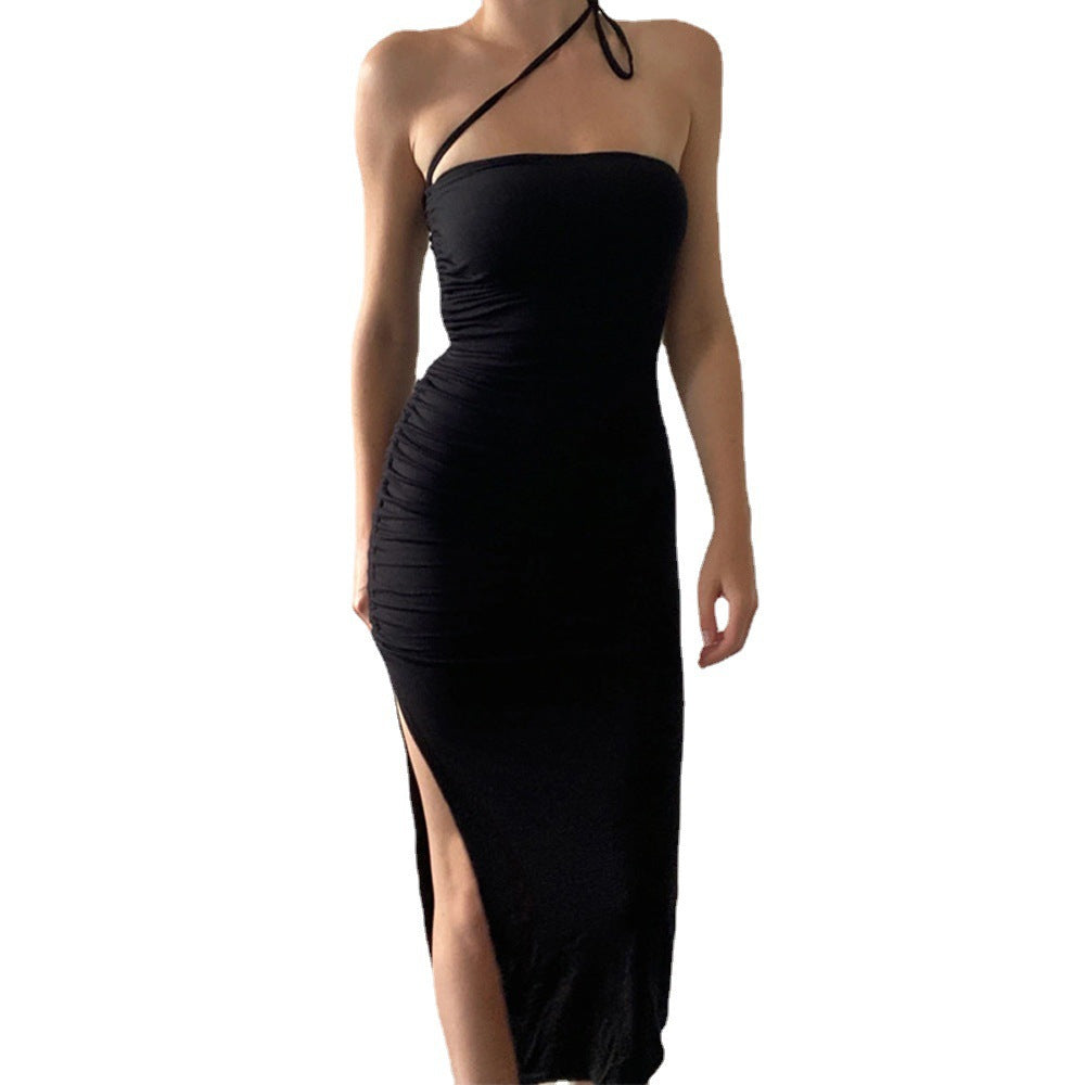 Halter Style Body Con Dress with Drawstring Sides