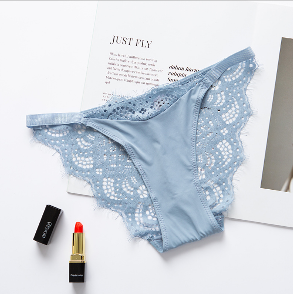 Lace Detailed Semi Transparent High Waist Panties-Blue-Theone Apparel