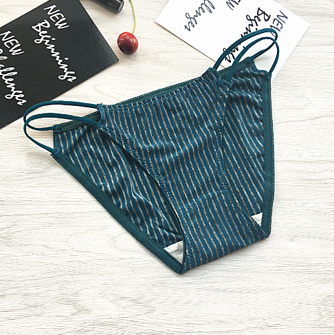 Vertical Pinstripe Fll Coverage Panties with Hip Straps-Green-Theone Apparel