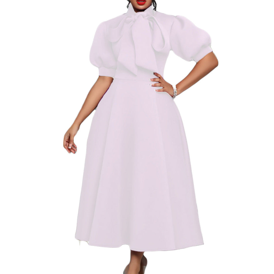 chinese dress ladies Women's A-Line Dress with Dramatic Oversized Neck Ribbon