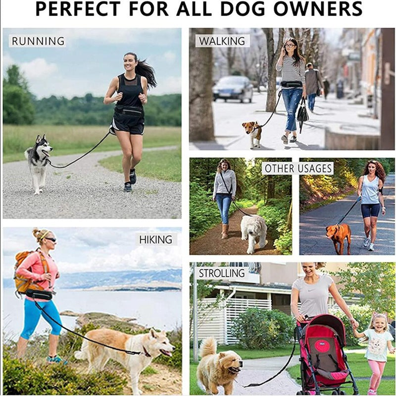 Hands Free Dog Leash With Bungee And Storage Pockets