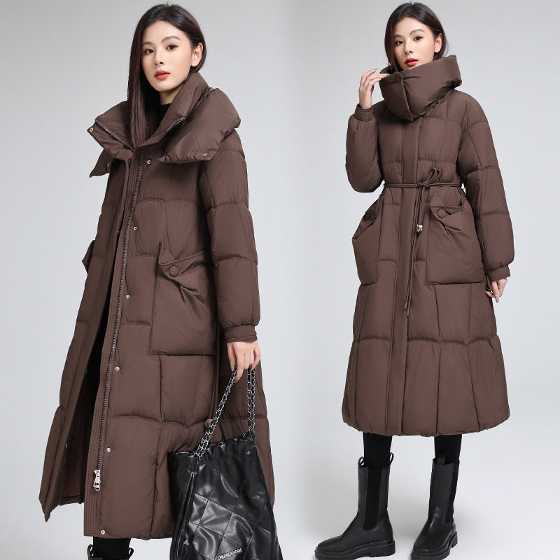 Knee-length Warm Cotton Coat Loose Thicken Waist-cinching Padded Jacket