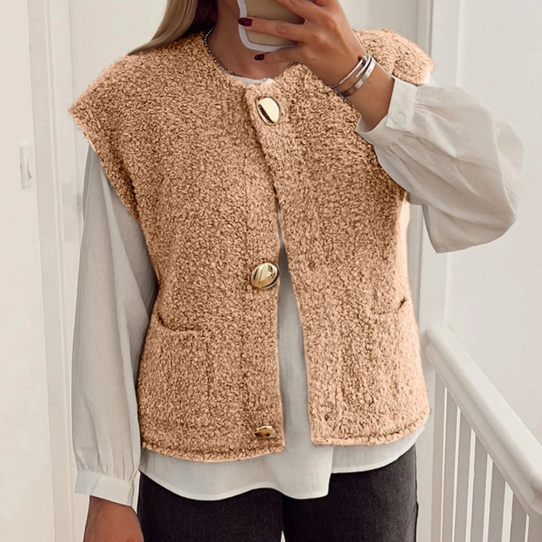 Beige Versatile Button Warm Vest For Women