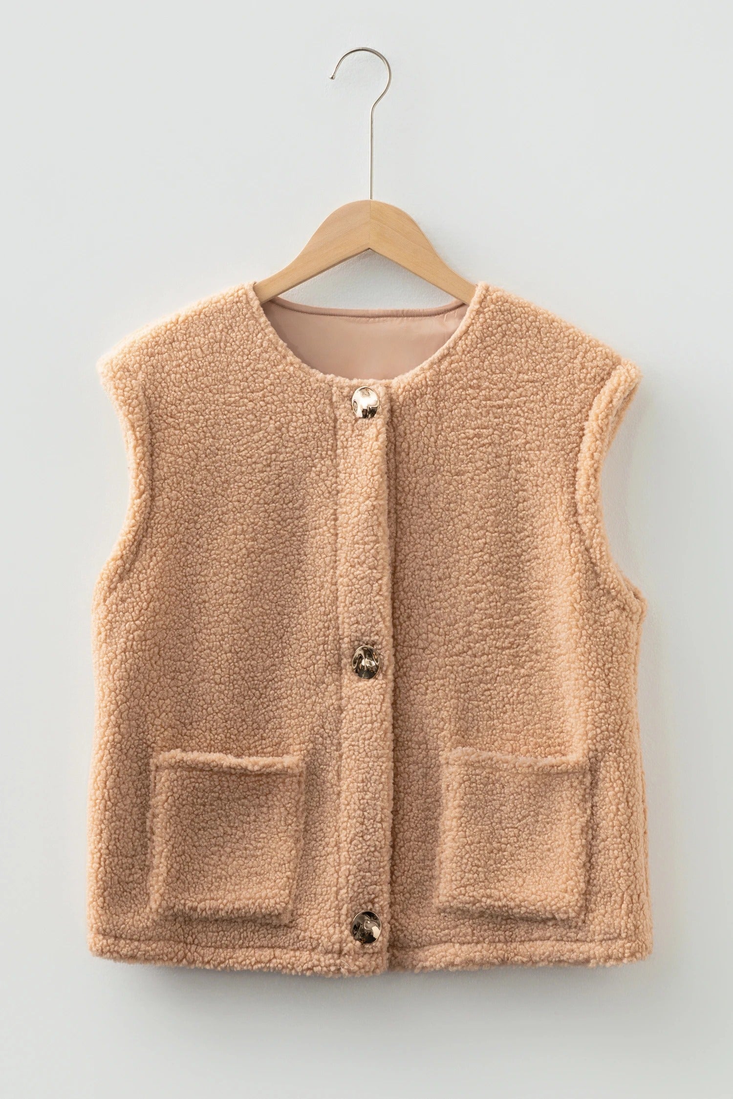 Beige Versatile Button Warm Vest For Women