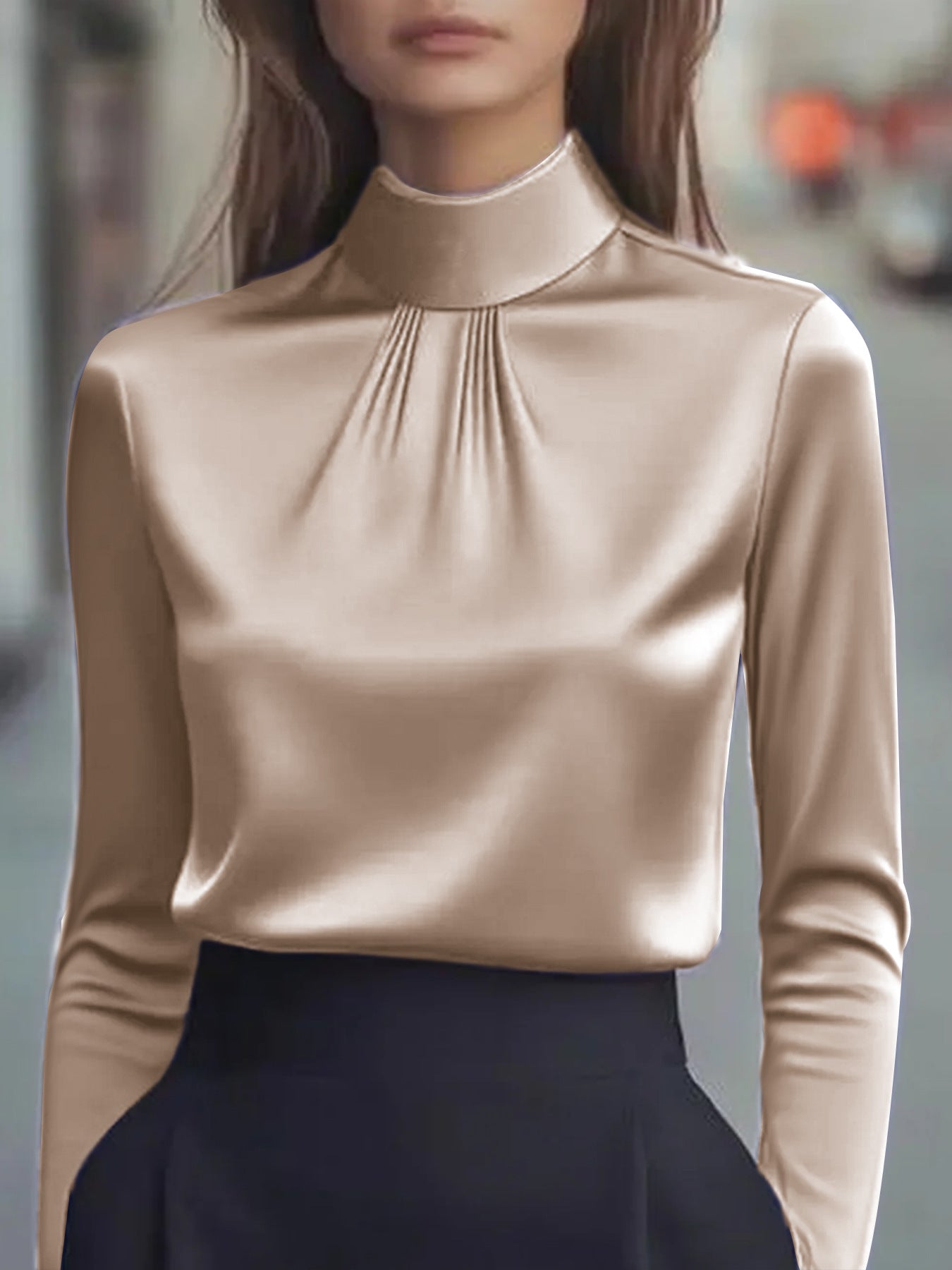 Women's Casual Fashionable Elegant Solid-Color Long-Sleeve Shirt