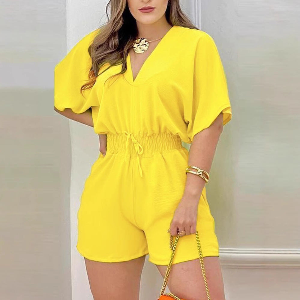 Casual V-neck Jumpsuit, Ruffled Jumpsuit