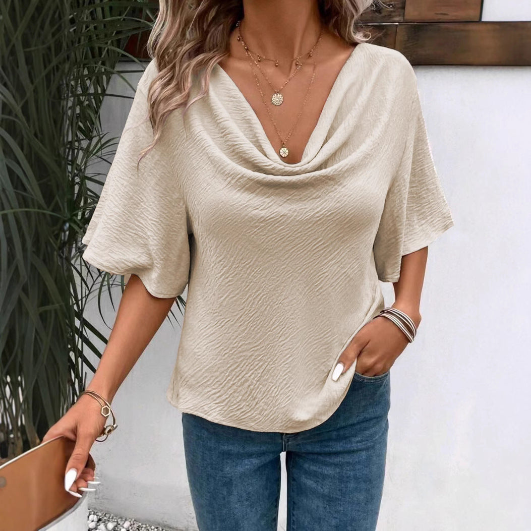 Women's Solid Color Casual Fashion Short Sleeved Shirt