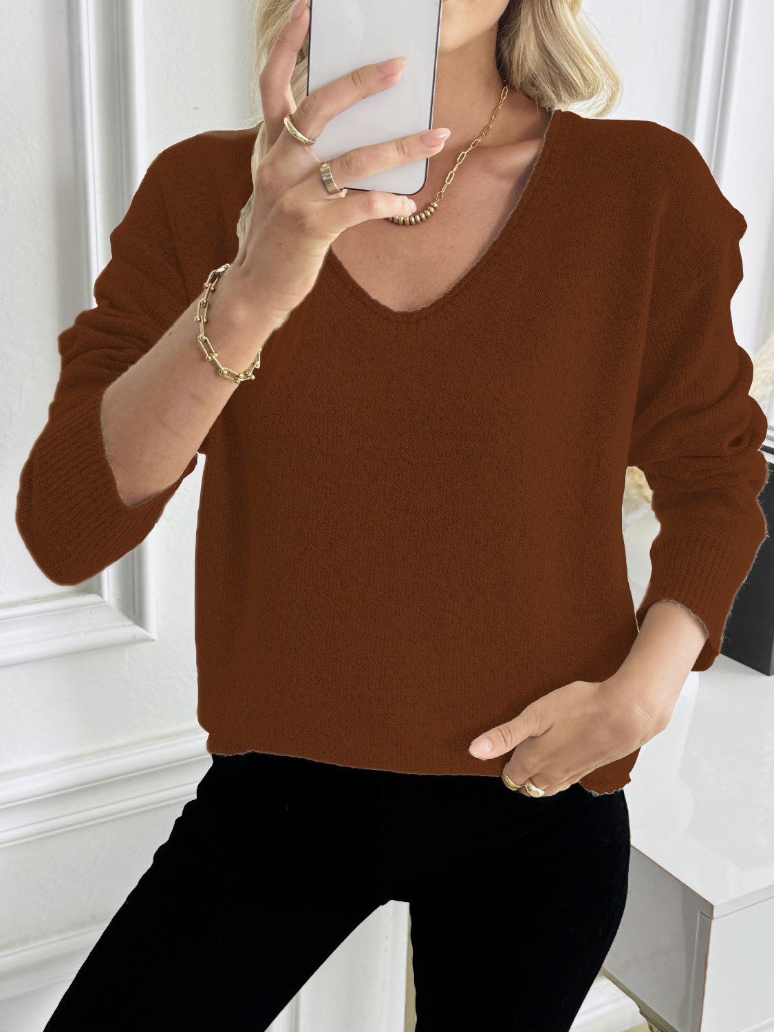 Multi-Color Patterned Pullover Knit Sweater For Women