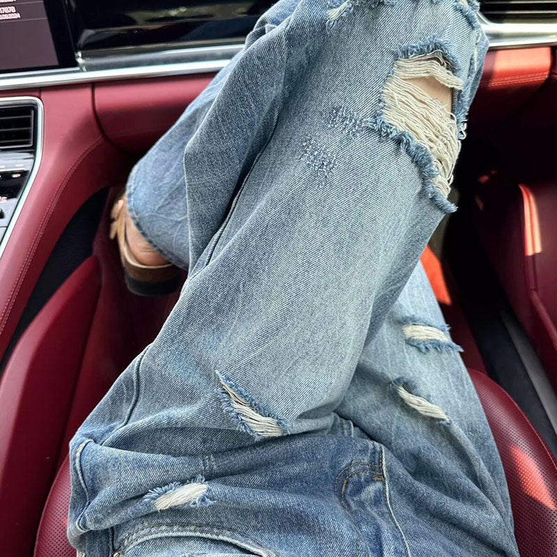 High-waisted Washed Design Slim Wide-leg Pants