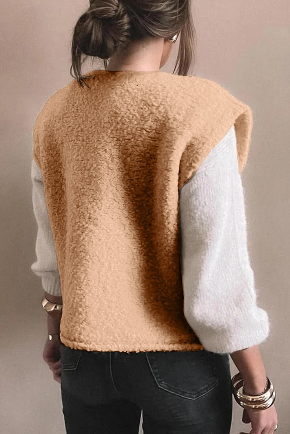 Beige Versatile Button Warm Vest For Women