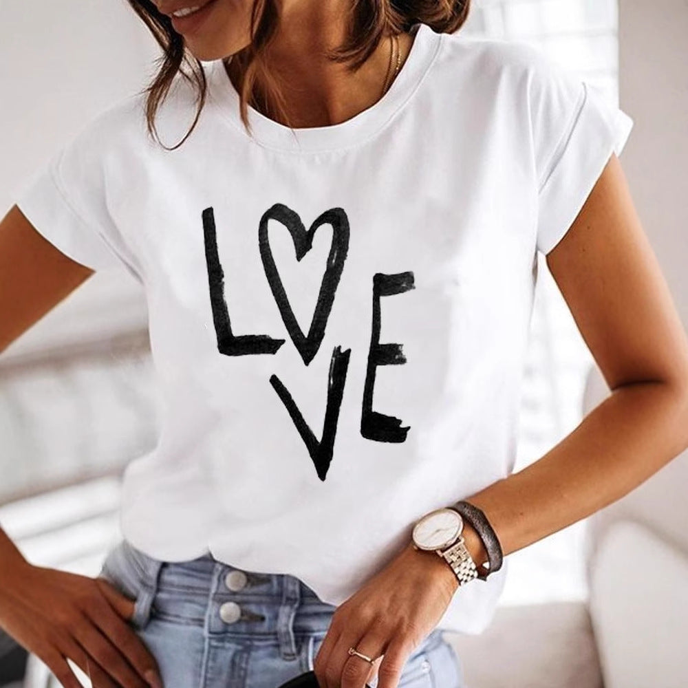 Letter-print Casual T-shirt Women's Short-sleeve