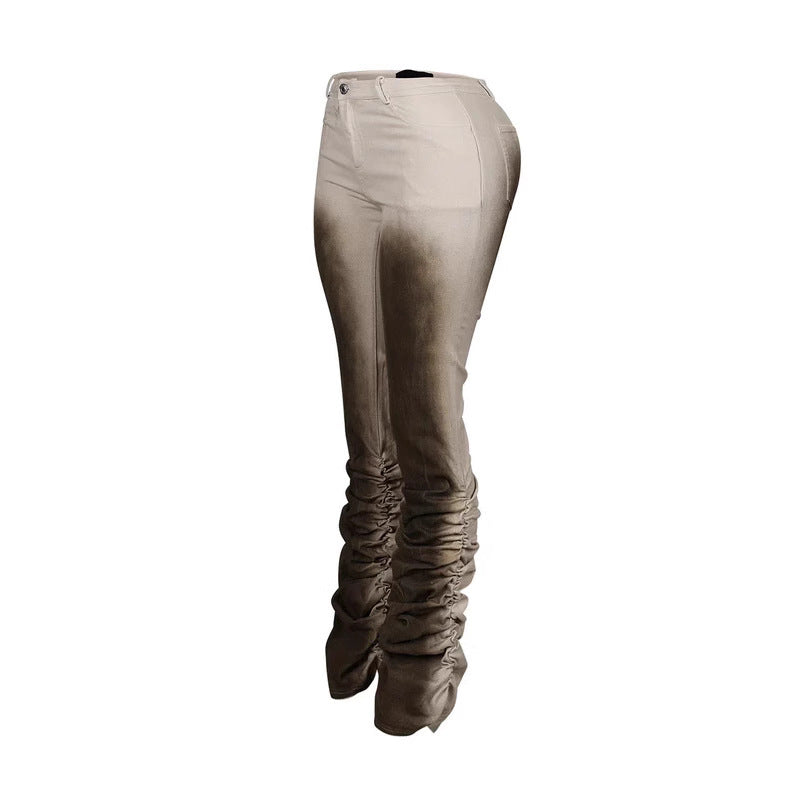 Fashionable Sexy Slim-fit Distressed Retro-style Stacked Pants