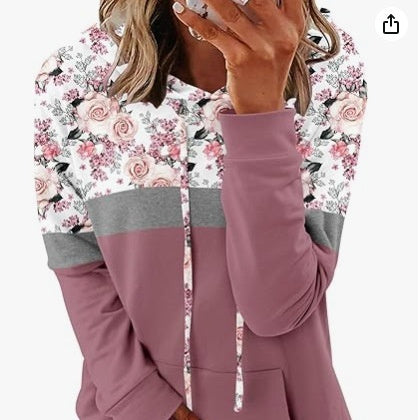 New Women's Casual Color-block Striped Hooded Sweatshirt