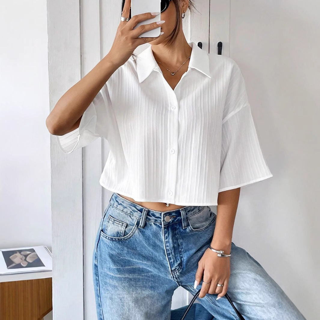 Women's White Short Sleeve Blouse