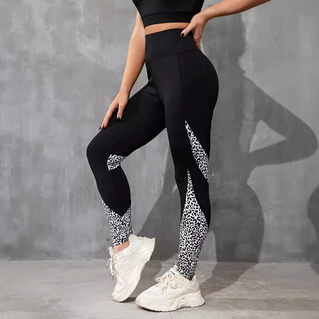 Color Contrast Patchwork Fashion Hip Raise High Waist Tight Sports Yoga Pants Leggings
