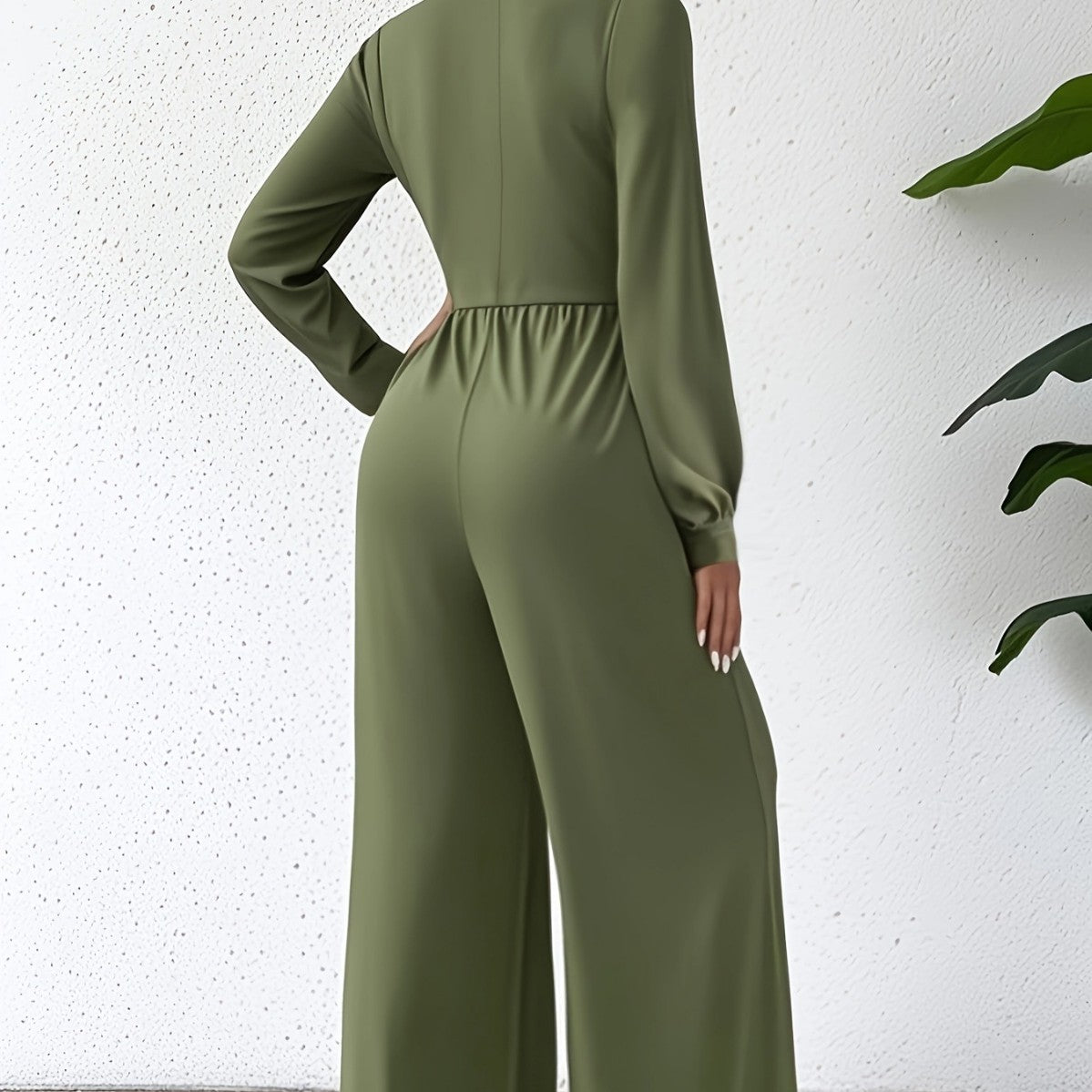 Women's  Elegant V Neck Cross Tie Waist Jumpsuit