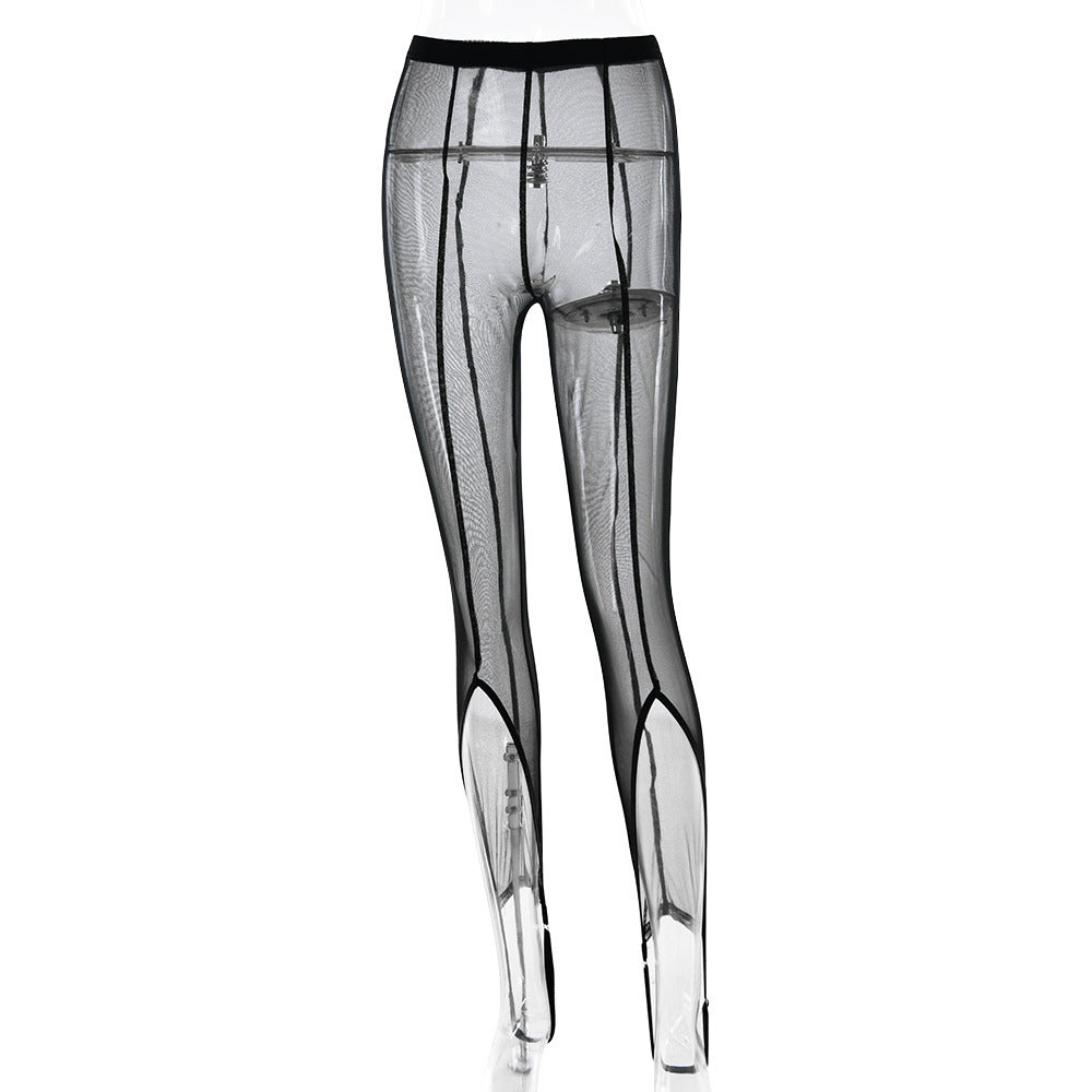 Sexy Sheer Mesh High Waist Hip Lift Pure Color Tight All-match Leggings