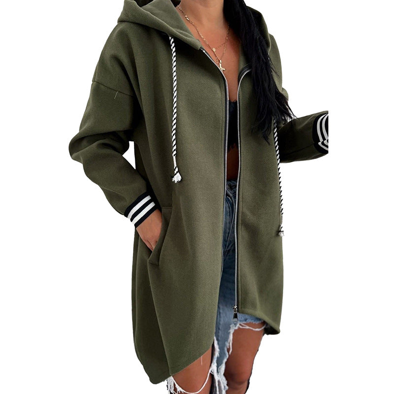 Women's Solid Color Loose Versatile Zip-up Hooded Jacket