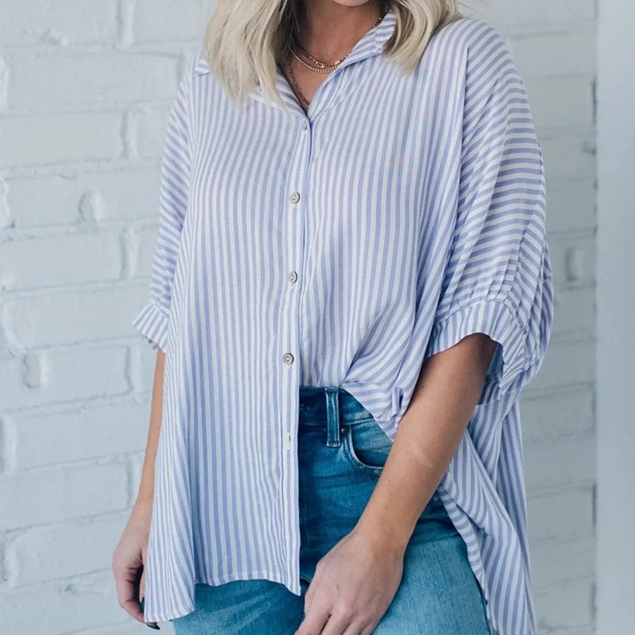 Women's Striped Fashionable Loose-fit Three-quarter-sleeve Shirt