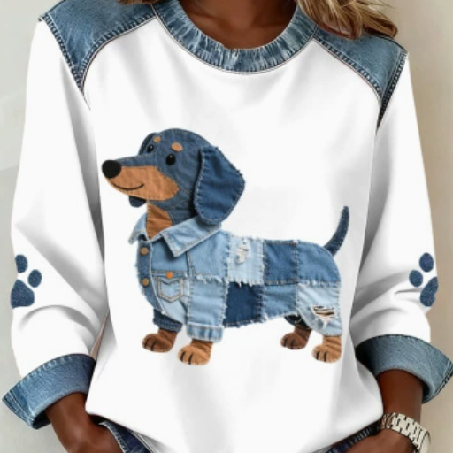 Womens Denim Football Jersey With A Crew Neck Featuring A 3D Digital Print