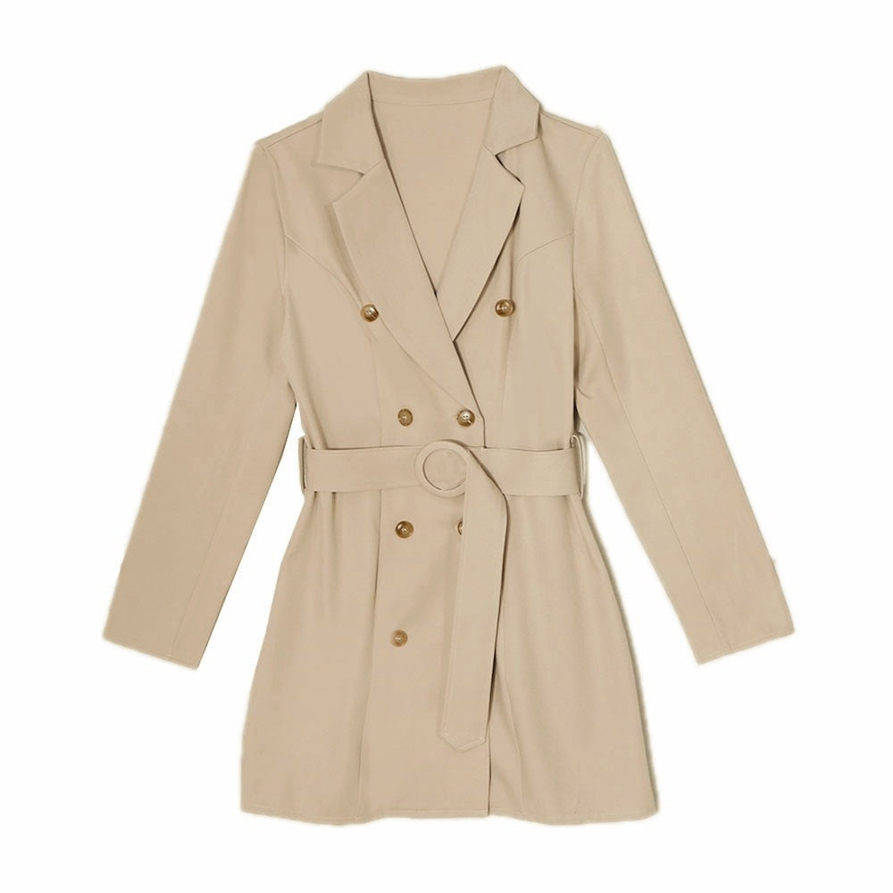 Double-Breasted Long Sleeve A-Line Dress With High Waist Detail Double-Breasted Long Sleeve A-Line Dress With High Waist Detail