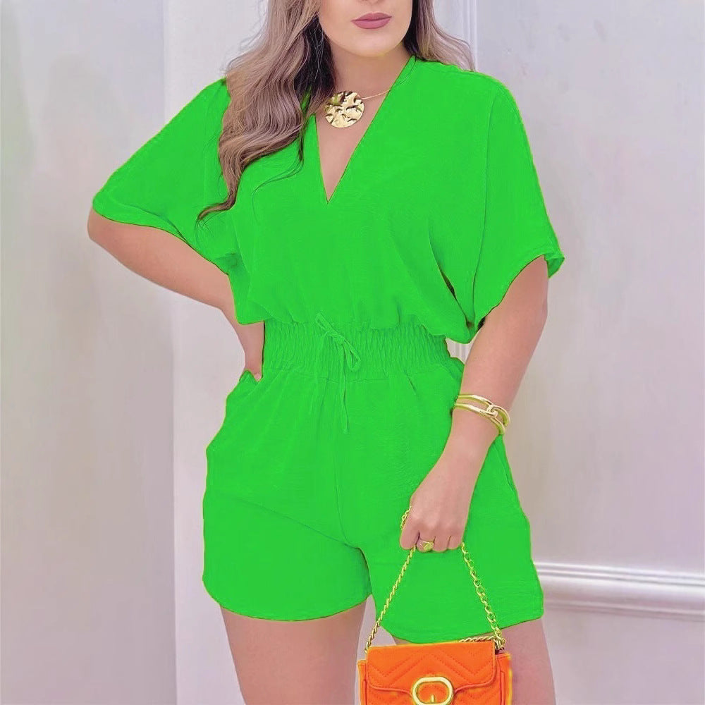 Casual V-neck Jumpsuit, Ruffled Jumpsuit