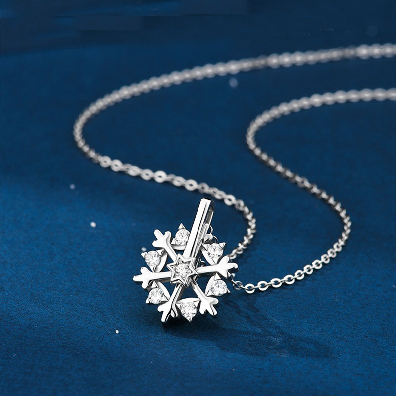 925 SIlver Glamorous Rhinestone Spinning Snowflake Women's Chain Pendant Necklace in Assorted Finishes-Theone Apparel