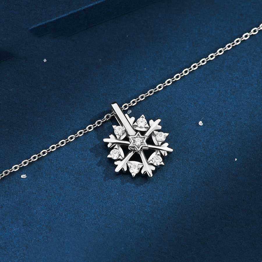 925 SIlver Glamorous Rhinestone Spinning Snowflake Women's Chain Pendant Necklace in Assorted Finishes-Theone Apparel