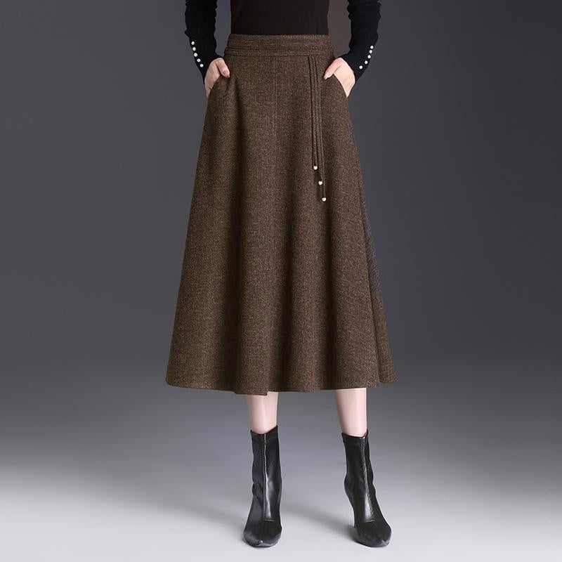 Women's New Autumnwinter High-waisted Casual Skirt Below The Knee