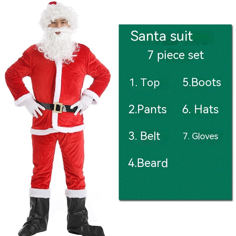 Adult Sized Full Body Santa Suit With Santa Hat and White Beard-Santa Claus 7 Piece Set-Theone Apparel