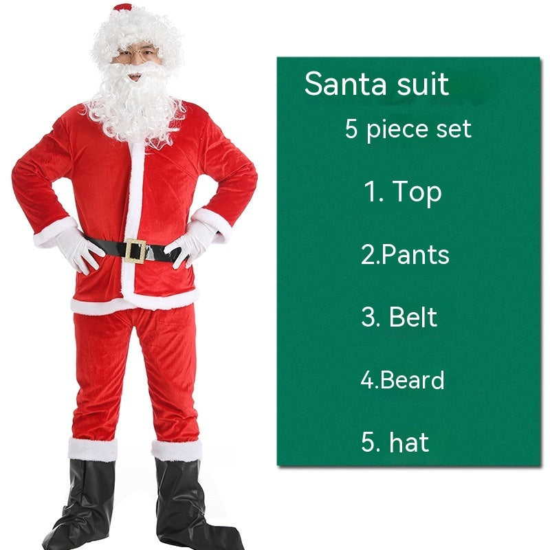 Adult Sized Full Body Santa Suit With Santa Hat and White Beard-Santa Claus 5 Piece Set-Theone Apparel
