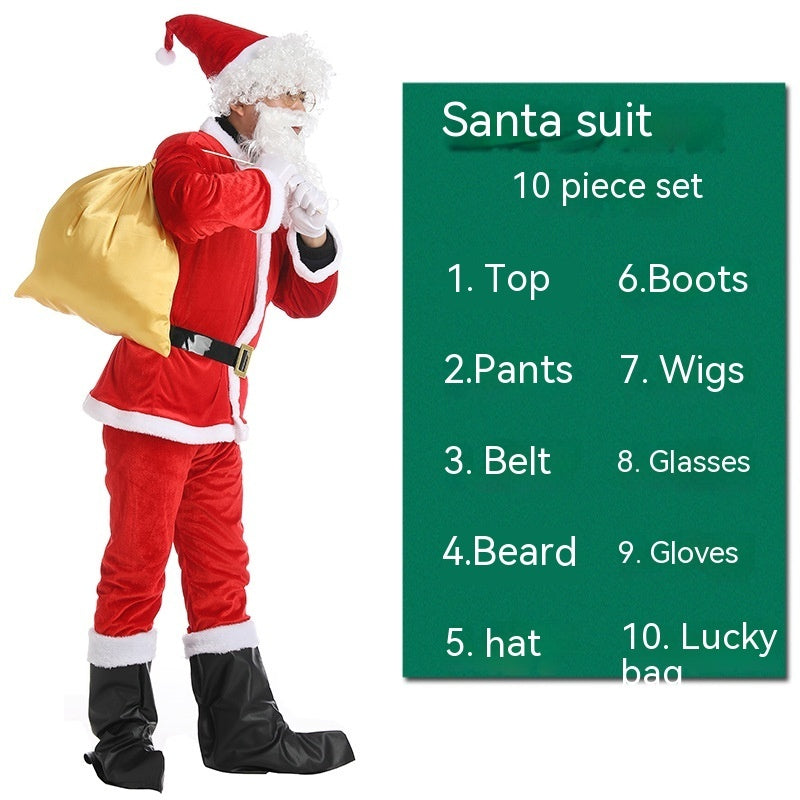 Adult Sized Full Body Santa Suit With Santa Hat and White Beard-Santa Claus 10 Piece Set-Theone Apparel
