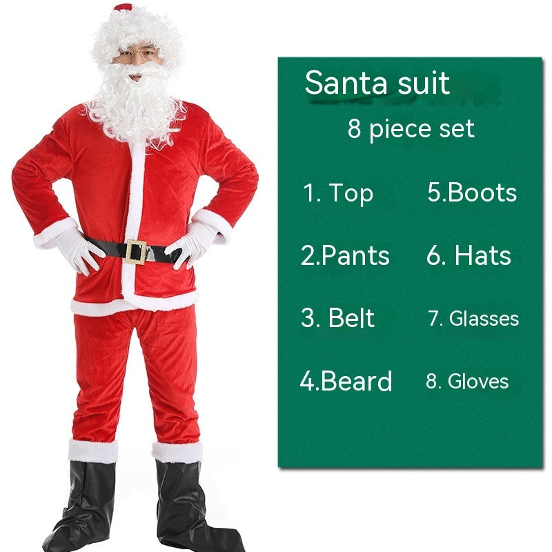 Adult Sized Full Body Santa Suit With Santa Hat and White Beard-Santa Claus 8 Piece Set-Theone Apparel