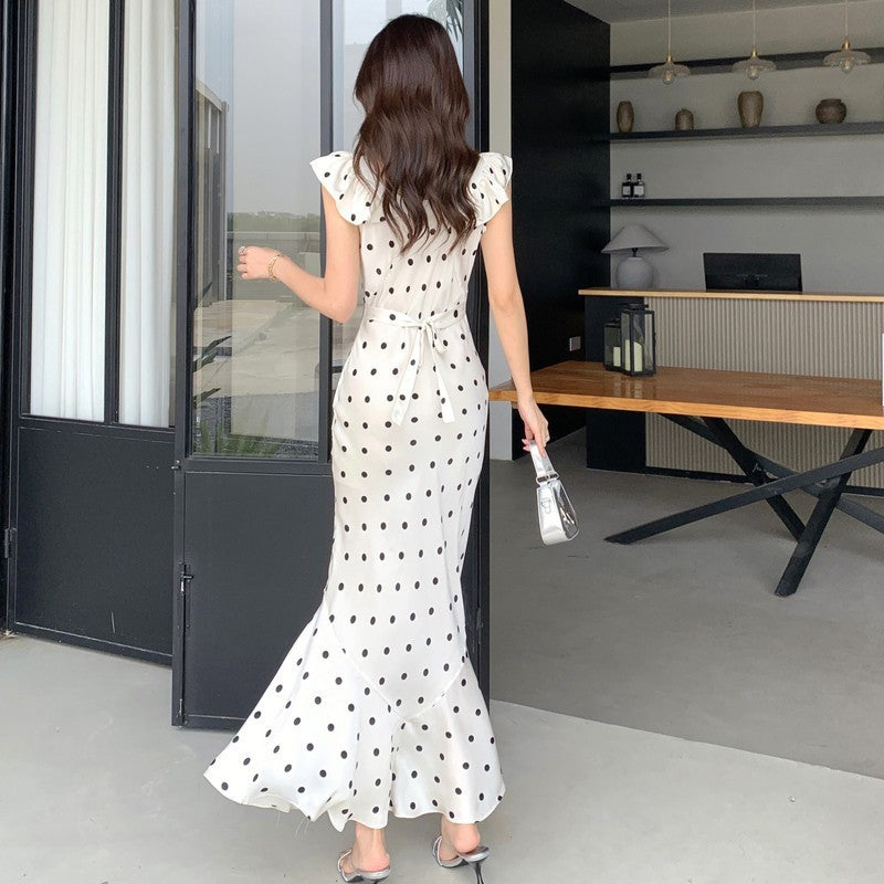 Backless Ruffle Polka Dot Dress with Flirty Summer Waist-Theone Apparel