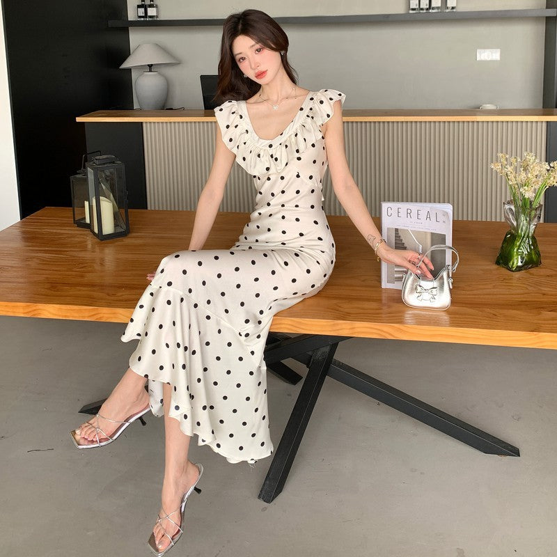 Backless Ruffle Polka Dot Dress with Flirty Summer Waist