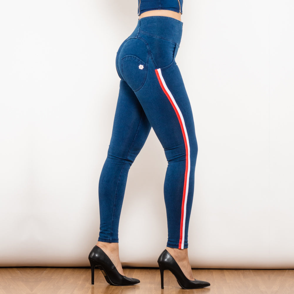 Black Stretch Pencil Jeggings with Striped Slim Design-Theone Apparel