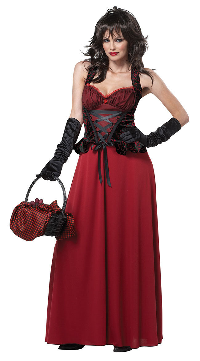 Black and Red Corset Dress with Hooded Cloak Halloween Costume-Theone Apparel
