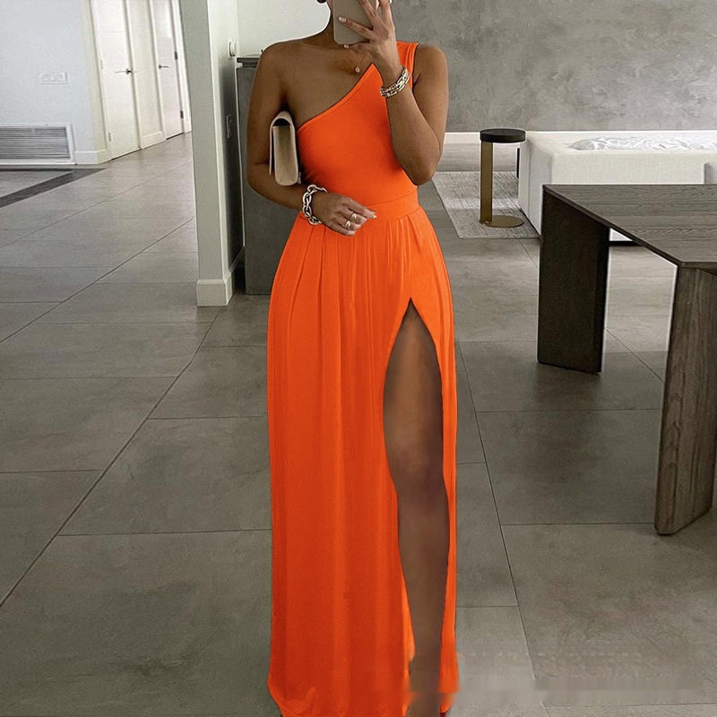 Bold Solid Color Casual Dress with Stylish Personality Twist-Orange-Theone Apparel