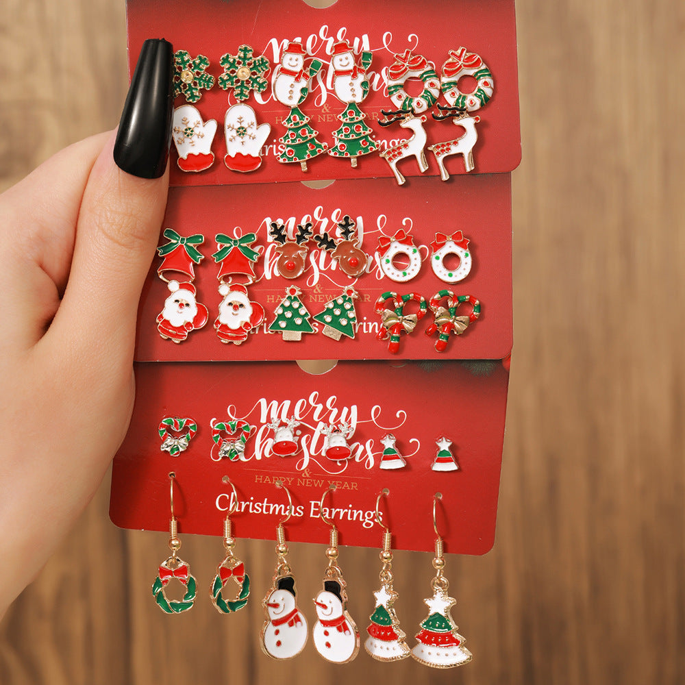 Christmas Themed Colorful Enamel Stud Back Earrings in Various Styles-Theone Apparel